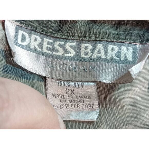 Dressbarn Shirt Ladies 2x Army Green Red Floral Button Front Short Sleeve 100% S - Picture 5 of 6